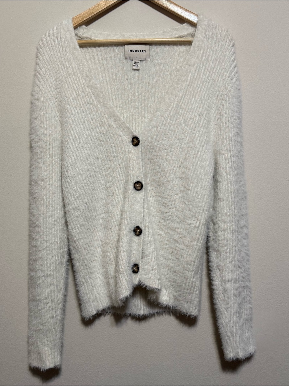 Industry Republic Clothing Cardigan Fuzzy Sweater V-Neck Dune White XL